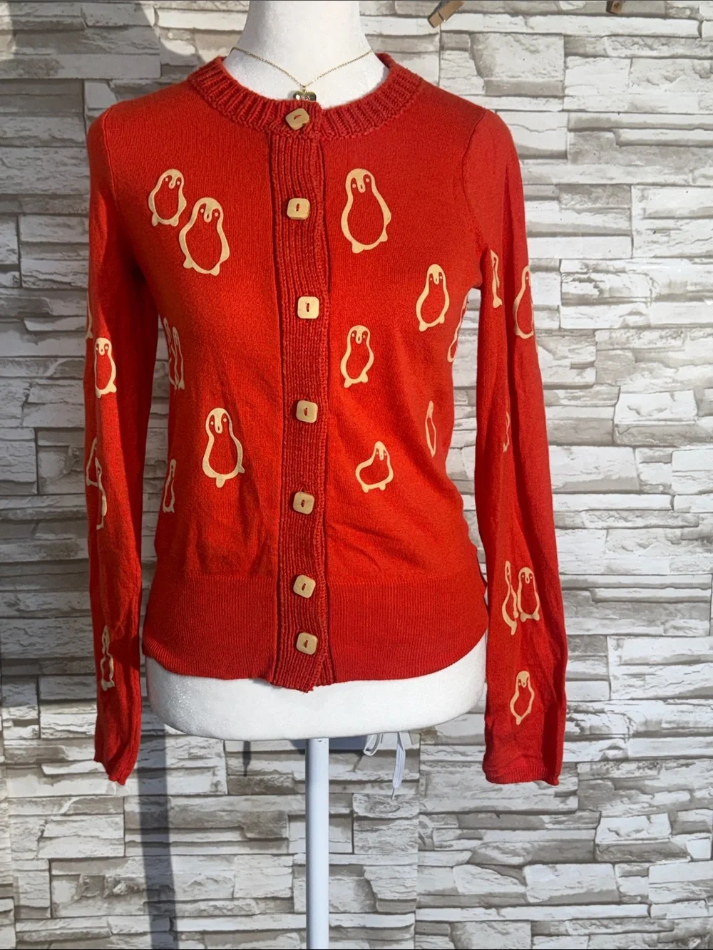 Field Flower by Anthropologie XS cardigan featuring an all-over flocked penguin